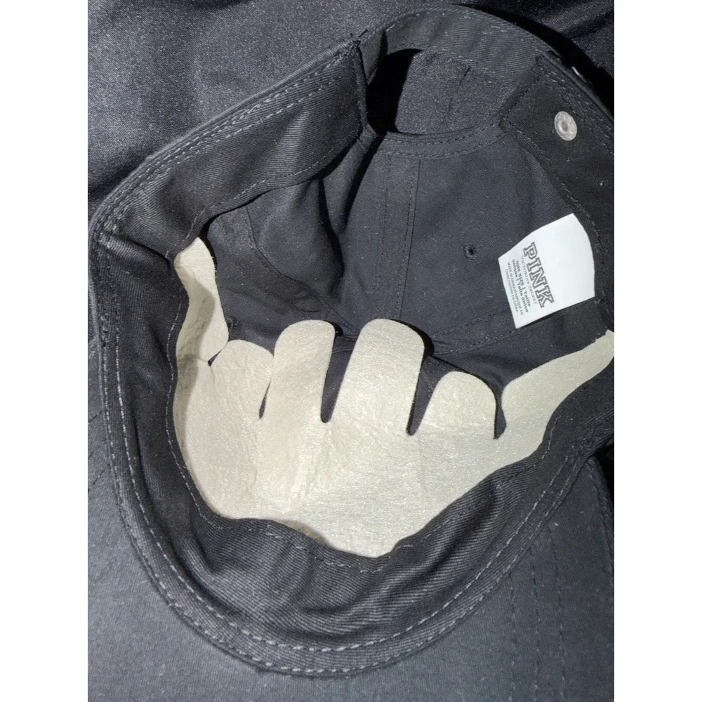 PINK Victoria's Secret Black Embroidered Baseball Cap Adjustable‎ Hat One Size